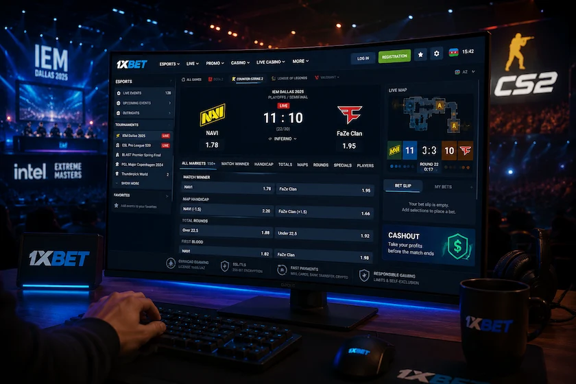 1xBet-də CS2 mərc interfeysi